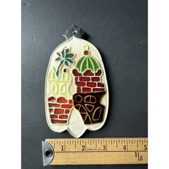 Handcrafted Ceramic Tile Ornament Wall Hanging Boho Rustic Cottagecore Whimsy - Picture 5 of 5